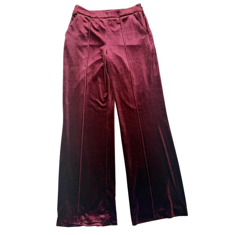 Y2K Cache Maroon Velvet Trousers Wide Leg Dress Pants Sz 4 Pintuck Vintage